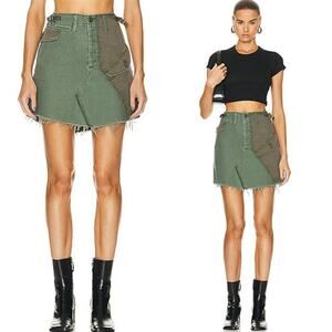 NWT Mother The G.I. Jane Frayed Cargo On The Double Green Mini Skirt
